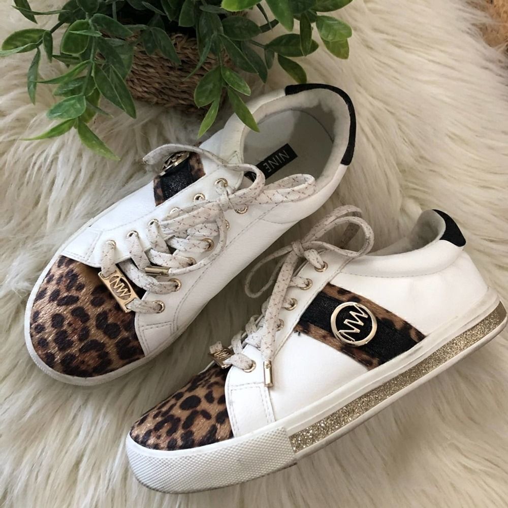 Nine West Girls White Leopard Glitter Shoes 4M